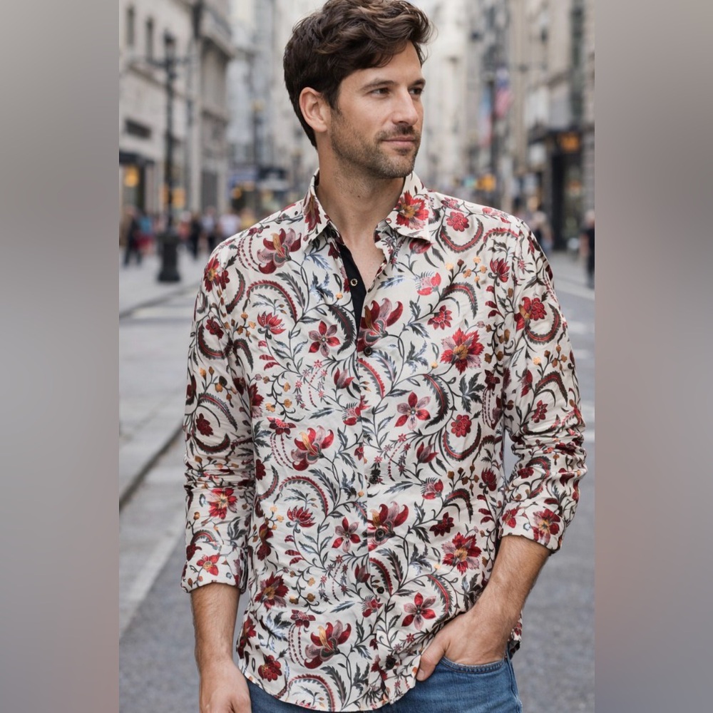 3D Foil SOYA salesman sample metallic Men's Shirt button up Red White NWT rare